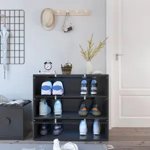 Shoe Display Cabinet | 12 Color Lights, Sliding Glass Doors, Stackable Design | Particle Board & MDF Construction