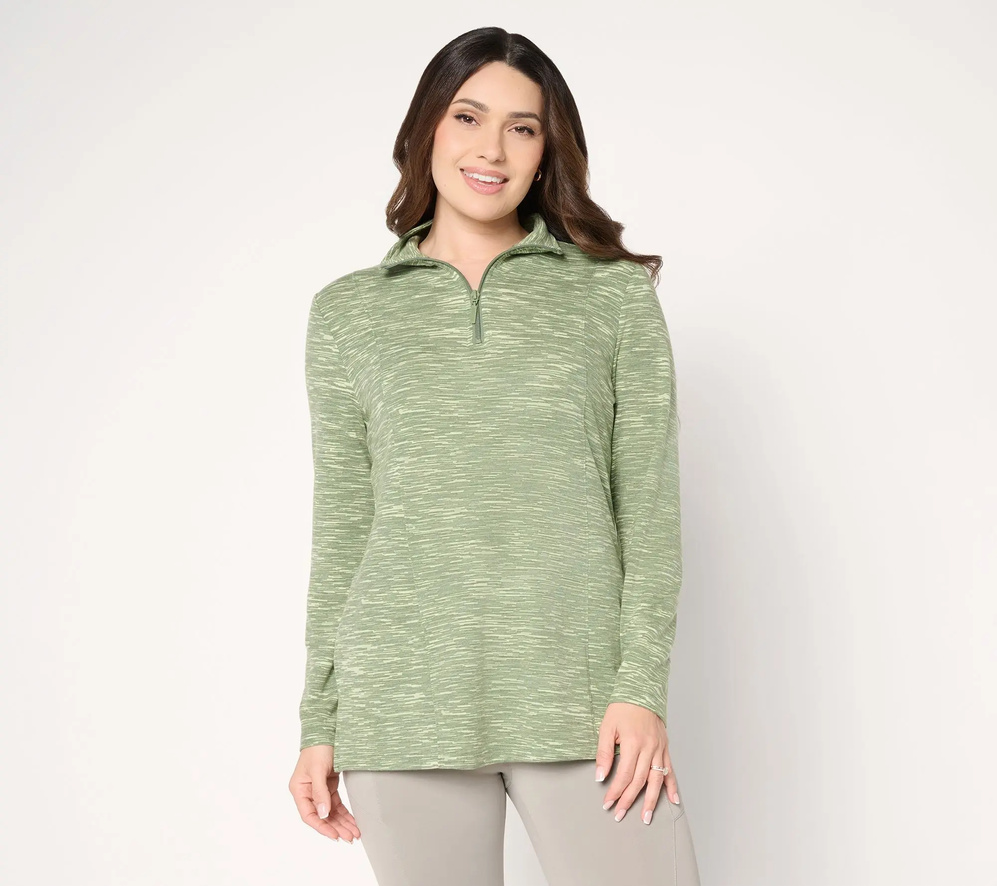 Denim & Co. Active Regular Soft Blend Knit Space Dye Half Zip Tunic