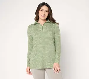 Denim & Co. Active Petite Soft Blend Knit Space Dye Half Zip Tunic