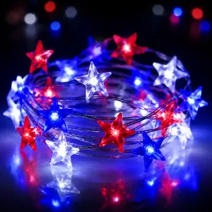 Patriotic Star Copper Wire Lights, Outdoor Decorative Lamps for USA Independence Day Home Improvement Lighting
