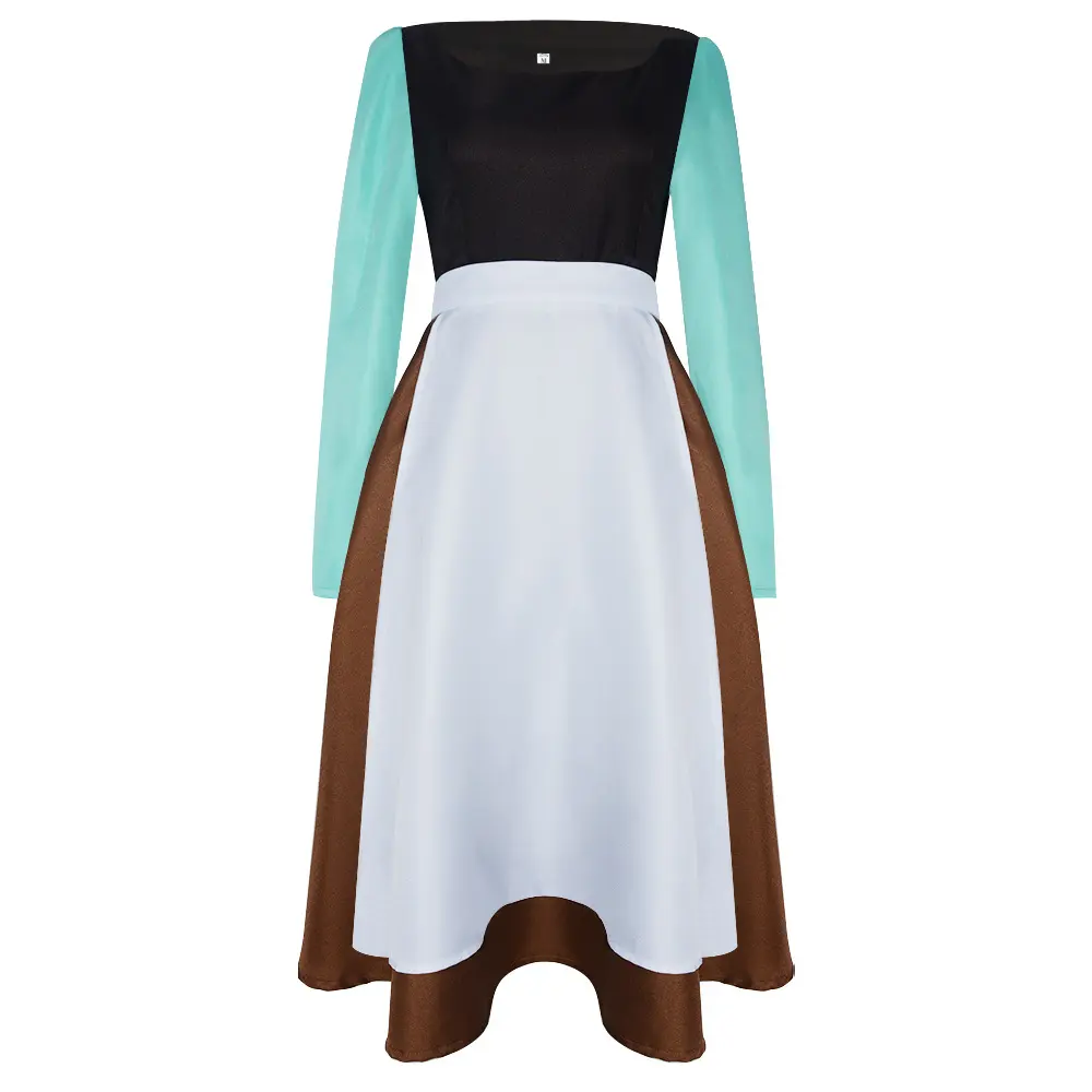 Cinderella Maid Dress Cosplay Costume for Women Blue Sleeve Brown Skirt White Apron Bow for Comic Con