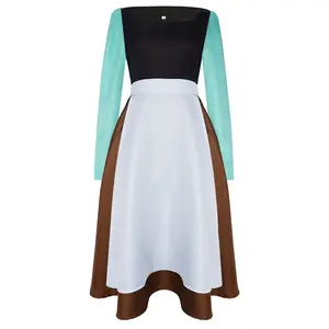 Cinderella Maid Dress Cosplay Costume for Women Blue Sleeve Brown Skirt White Apron Bow for Comic Con