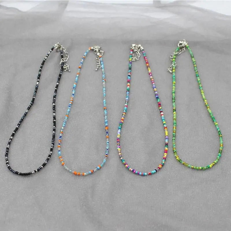 Women's Handmade Bohemian Seed Bead Choker Necklace - Boho, Bead Chain, Colorful, Multi-Colored, Handcrafted Ethnic Necklaces with Long Pendant, Daily Fashion Costume Jewelry Gift, Boho Necklaces