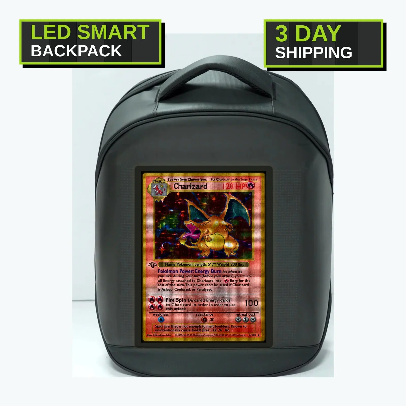 Programmable LED Smart Backpack with App-Controlled Pixel Display - Black
