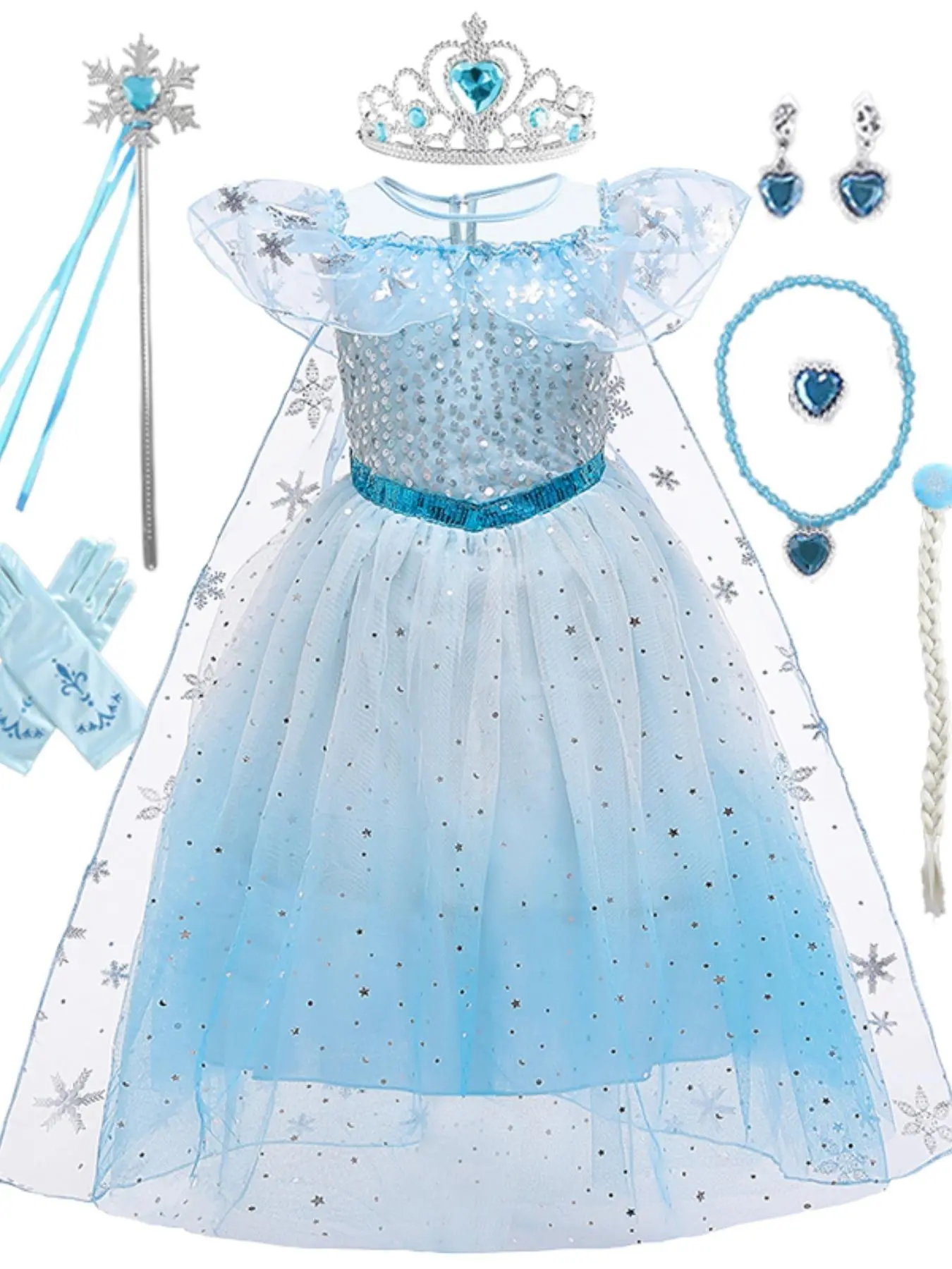 Girl's Contrast Sequin Sparkly Glitter Princess Tutu Tulle Dress with All Accessories, Appliques Sleeveless Birthday Dress, Elegant Sleeveless Round Neck Fit & Flare Dress for Party, Fantasy Dresses, Kids Clothes for All Seasons