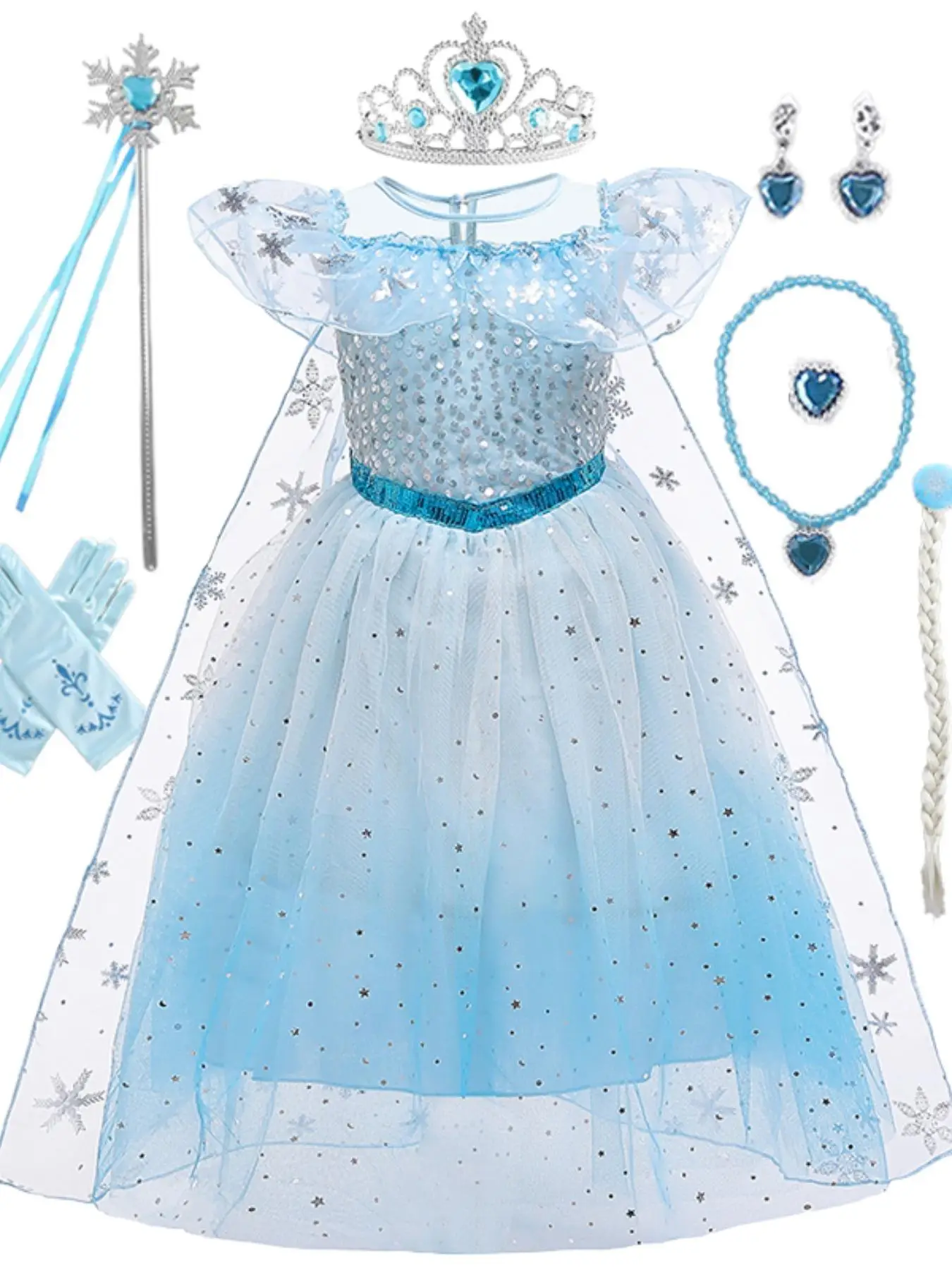 Girl's Contrast Sequin Princess Tutu Dress with All Accessories, Elegant Sleeveless Round Neck Fit & Flare Dress for Party, Kids Clothes for All Seaso