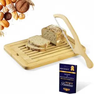 Bread  Board, Bread slicer,Crumb Tray with holder,Bread Serving for Kitchen-Complete set for Slicing Homemade Bread- bow  (16")  Board (15x9,5") with Crumb