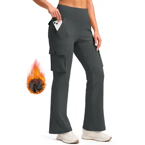 G Gradual Women's Fleece Lined Cargo Pants 6 Pockets Fitted Bottom Bootcut Water Resistant Winter Flare Leggings for Work, Hiking, Travel, Gym