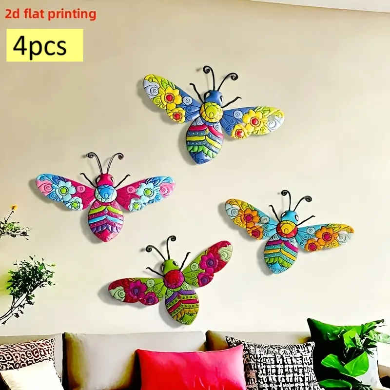 Summervibes4pcs Acrylic Bee Wall Decorations - Colorful Garden Art, No Electricity Needed for Outdoor/Indoor Hanging, Suitable for Fences, Yards, Farms - Durable Acrylic Bee Floral Decor, Bee Ornaments, Yard Decor