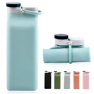 Collapsible Water Bottle 20 oz Foldable Water Bottle for Travel Sports Bottles with Triple Leak Proof Lightweight (Blue)