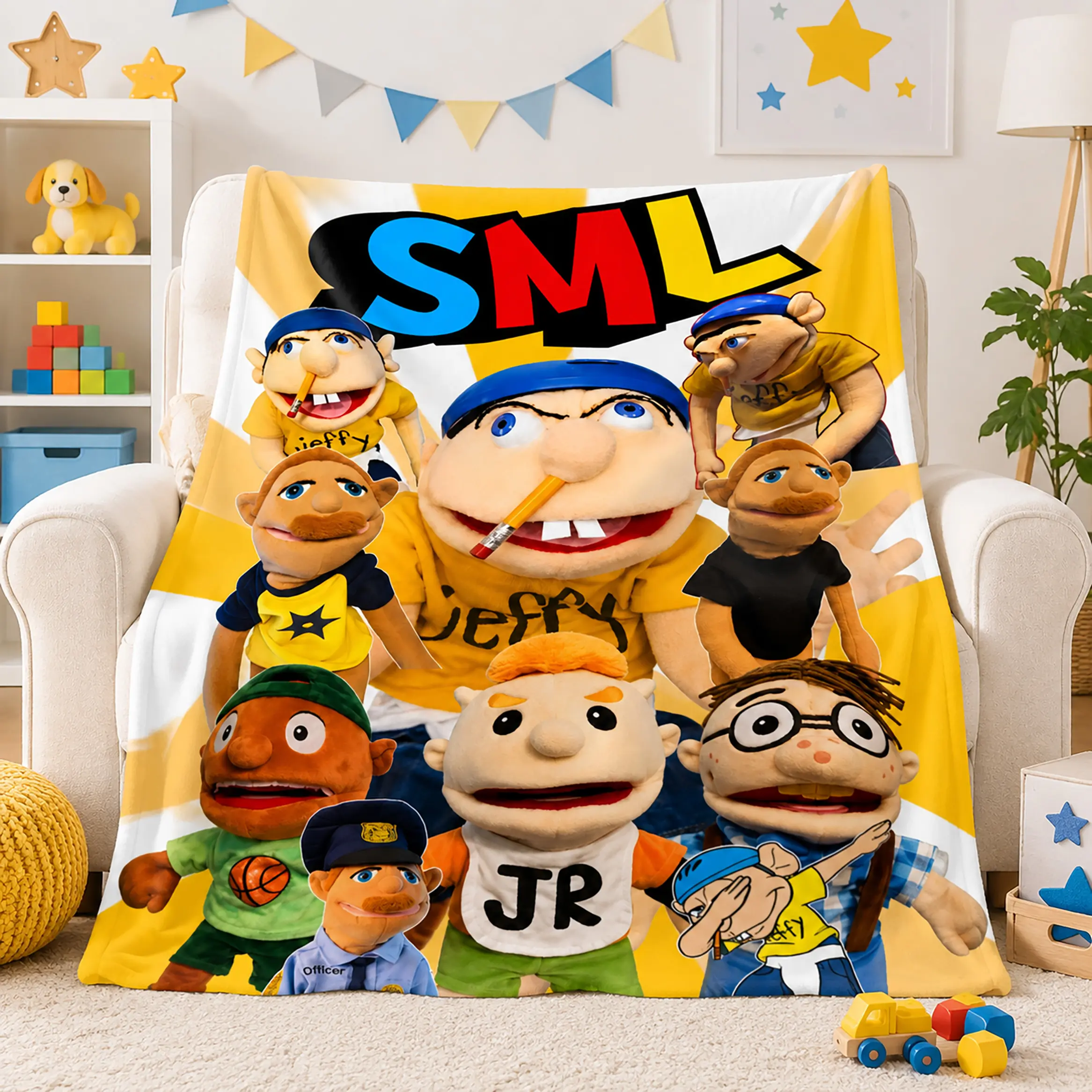 SML SuperMarioLogan Jeffy Puppet Throw Blanket Ultra Soft Flannel Fleece Plush Warm Cozy Cartoon Character Graphic Bed Blanket Bedroom Living Room Sofa Couch Dorm Travel Camping Kids Teens Adults Birthday Christmas Gift