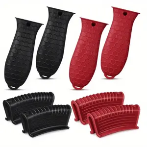 4PCS Silicone Pot Holders Heat Resistant Assist Pan Handle Sleeve, Silicone Hot Handle Holder Cover, Non-Slip Pot Handle Covers for Cast Iron Skillet Metal Pan summervibes