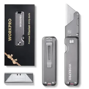 WORKPRO Premium Titanium Utility Knife, CNC Unibody, Lightweight Aluminium Handle Folding Box Cutter, Quick Change Blade Razor Knife,Ideal Gifts for Men Women, with 10 Extra Blades