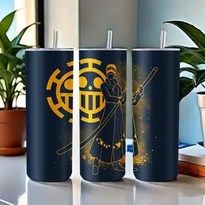 1 Piece 20oz Stainless Steel Straw Cup - Leak-Proof Reusable Coffee Cup, Trafalgar Law Anime Design, 304 Stainless Steel Material, Hand Wash Only, Valentine's Day, Father's Day, Graduation Day, Independence Day Gift, Character Illustration Pattern, Durabl
