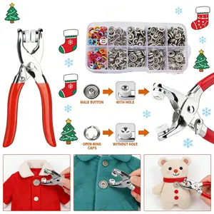 Metal Snaps Buttons with Fastener Pliers Press Tool Kit, 100pcs Invisible Colored Buckle 1Pc Manual Pressure Plier for DIY Crafts Clothes Hats,Snap Button Fasteners Set for Handicraft Clothing Household Seamless Stitching Sewing Accessories Tools Supplies