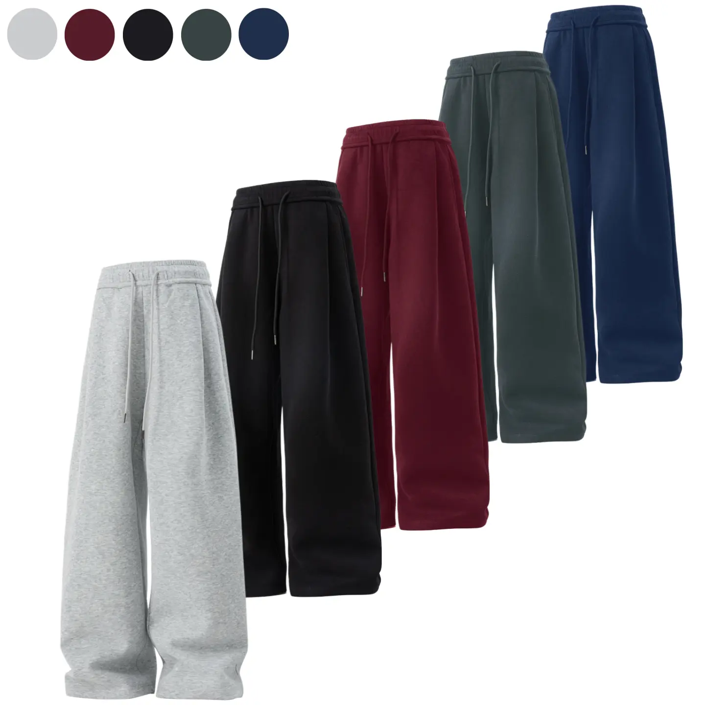 Unisex Summer Pleated Sweatpants with Structured Draped Shape, Casual Loose Straight-Leg Gray Pants Oversized Trouser