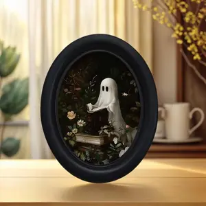 Victorian Gothic Style Wall Art with Reading Little Demon, Handcrafted Wood Décor Sign for Home Office, 4.16x5.25 Inch Decorative Piece，Gothic Victorian Demon Coffee Wall Art Ornaments Room Decoration Artistic Print Photo Gifts Artwork Halloween