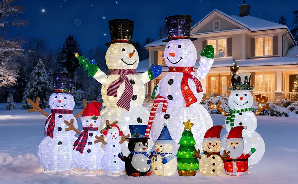Ubesgoo 3 Lighted Snowman Family Christmas Yard Decorations 4FT 3FT 2FT Pre-lit Pull Up Snowman with 270 White LEDs for Xmas Outdoor Holiday Indoor Decor Lighted Holiday Displays