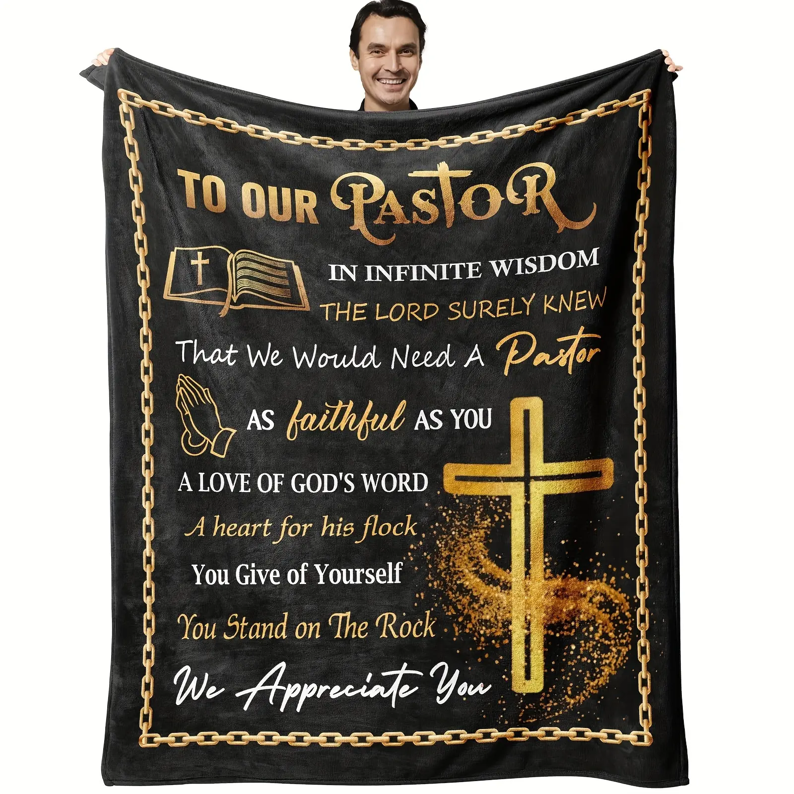 Pastor Appreciation Gift Blanket - Inspirational Flannel Throw with Digital Print, Machine Washable, All-Season Polyester, 280GSM Knitted Craft