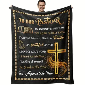 Pastor Appreciation Gift Blanket - Inspirational Flannel Throw with Digital Print, Machine Washable, All-Season Polyester, 280GSM Knitted Craft