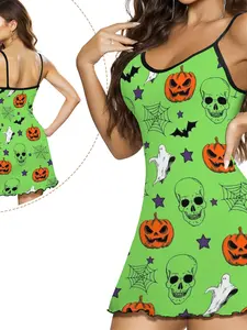 Halloween Sexy Ghost Lace-Up Sleepwear Dress for Women, Summer Sleeveless Nightgown with Flounce Design, Casual Home Wear