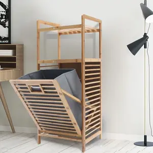 Tilt-Out Bamboo Laundry Cabinet – Space-Saving Laundry Hamper Cabinet for Bathroom & Laundry Room