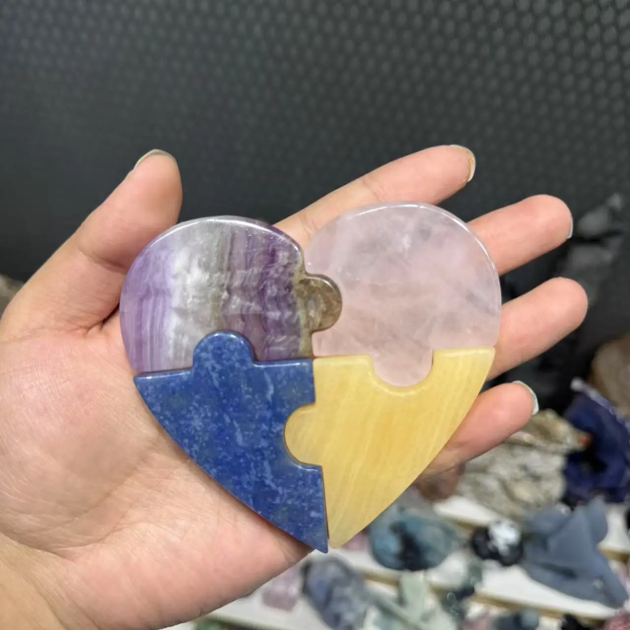 Natural Crystal Puzzle, Dr Crystal Heart-Shaped Educational Toy for Kids to Develop Brain Thinking, Unique Home Decoration & Gift, Gift Idea, Children, Collectibles, Blue Adventure, Cultivate Hands-On Ability, Fluorite Mix, From Early Age, Home Ornament
