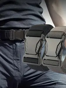 Men's Tactical Nylon Waist Belt, Plastic Automatic Buckle, Single Hand Operation, Outdoor Sports Wear, 1pc