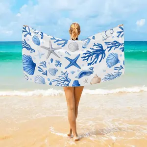 1pc Starfish & Coral Print Microfiber Beach Towel | Ultra Absorbent & Quick-Drying | Lightweight, Soft, Oversized Beach Blanket & Travel-Friendly | Perfect for Holidays, Beach Days & More