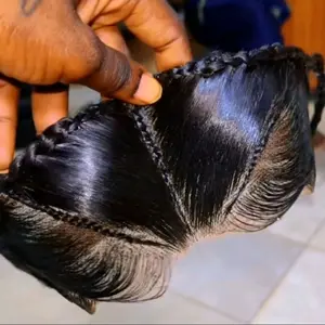 Ready To Wear Glueless Gele Turban Frontals 13x4 Human Hair Full Frontal Color Black Natural Looking Hairpiece