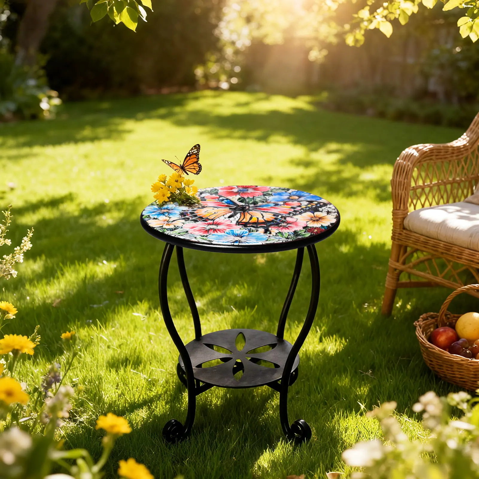 14 Inch Outdoor Side Table Round Small  Patio Accent Indoor End Plant Metal Coffee Tea Table for Yard Porch Garden Patio Living Room, Bedroom