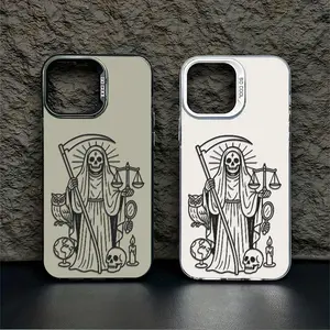 Solid Death Phone Case  Mexican Cultural Atmosphere La Santa Muerte For IPhone 17 Pro Max 16 15 14 Pro Max 13 12 11 Plus Screen Protector Iphone 16 Pro Max Curious Shockproof Soft Silicone Transparent Acrylic Protective Case L366 Protection