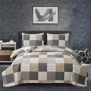Set - Queen Size Bedspread & Coverlet - Brown White - Lightweight & Reversible - Soft Microfibers - All Season