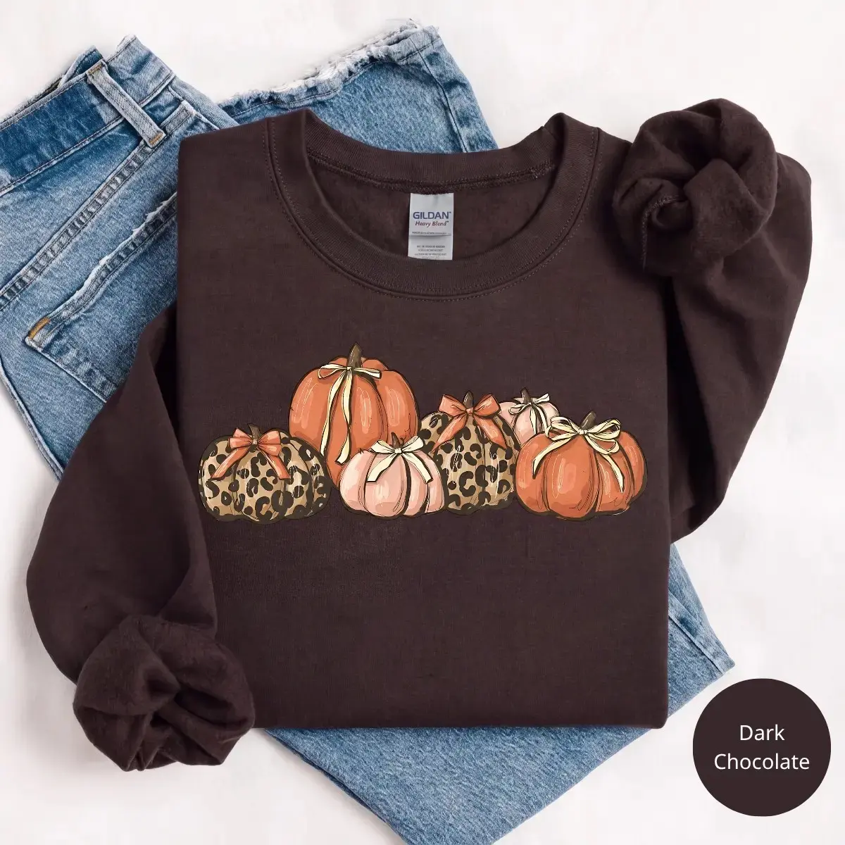 Cute Bow Leopard Pumpkin Gildan Sweatshirt, Fall Thanksgiving Graphic Tee, Cozy Autumn Sweatshirt, Halloween Gift