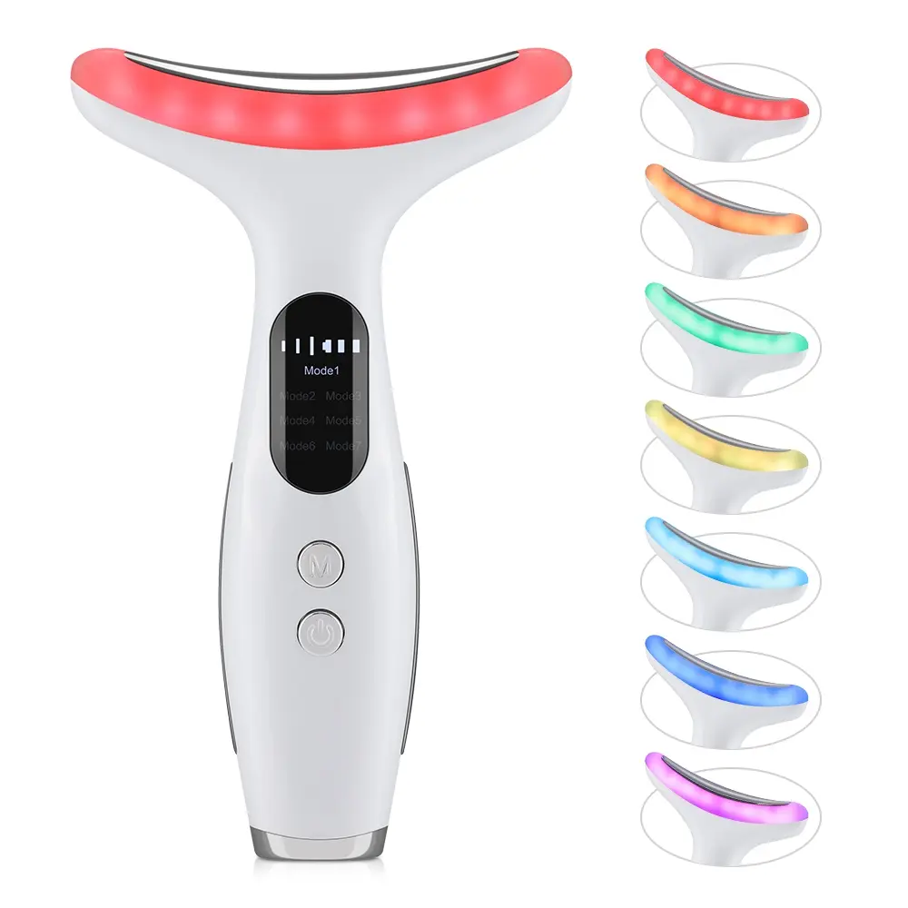 7 LED Colors Photon Therapy Neck Face Lifting Massager, Heating Vibration Face Beauty Device, Facial Beauty Instrument, Skin Tightening, Skin Firming Tool, Reduce Double Chin, Portable, Facial Beauty Machine, Multifunctional Beauty Machine