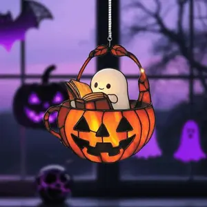 Cute Halloween Pumpkin Ghost Hanging Decoration, Flat Design, Perfect for Bedroom & Bathroom Decor, Ideal Gift for Book Lovers