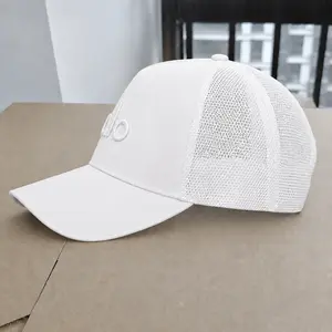 Performance District Trucker Hat, White Baseball with White Letter "O" Design - 100% Polyester, Sun Protection & Fit for Outdoor Running and Activities, Outdoor Headwear Minimalist Baseball Durable Woven cap