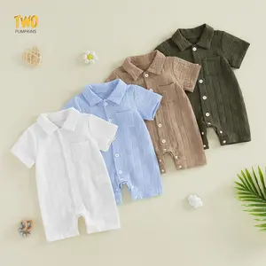 Baby Boy Summer Lapel Romper Fashionable Solid Color Short Sleeve Button Down Jumpsuits