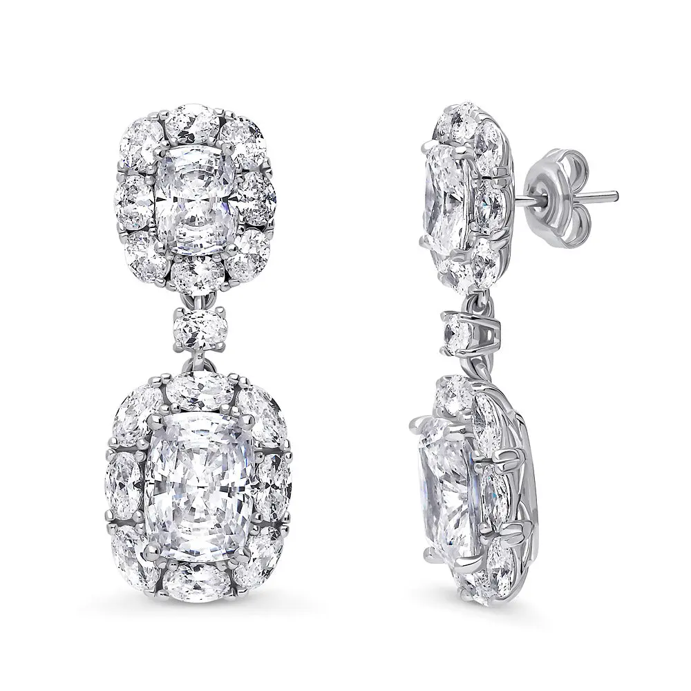 BERRICLE Sterling Silver Halo Statement Chunky Dangle Chandelier Earrings for Women, Cushion Cut Cubic Zirconia CZ