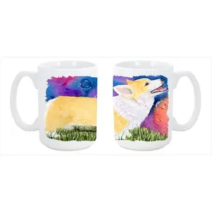 212 MAIN Printed Corgi Ceramic Coffee Mug - 15oz Large, Washable, Dishwasher Safe, Microwavable, Reusable Tea Cup for Drinks