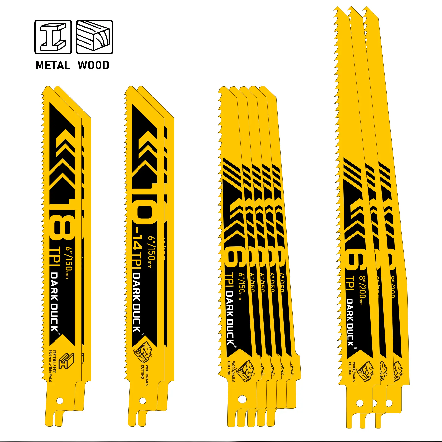 DARK DUCK 12pcs Premium Ultimate Reciprocating Saw Blade Set | Durable Wood & Metal Cutting Blades with Storage Pouch, Long-Lasting Pruning Blades