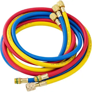 R134A AC Refrigerant Charging Hoses 5FT Manifold Gauge Hose Kit for Air Condition Refrigerant 1/2" SAE Thread 600 PSI 3 Colored 60 Inch A/C Charging Hose Tube