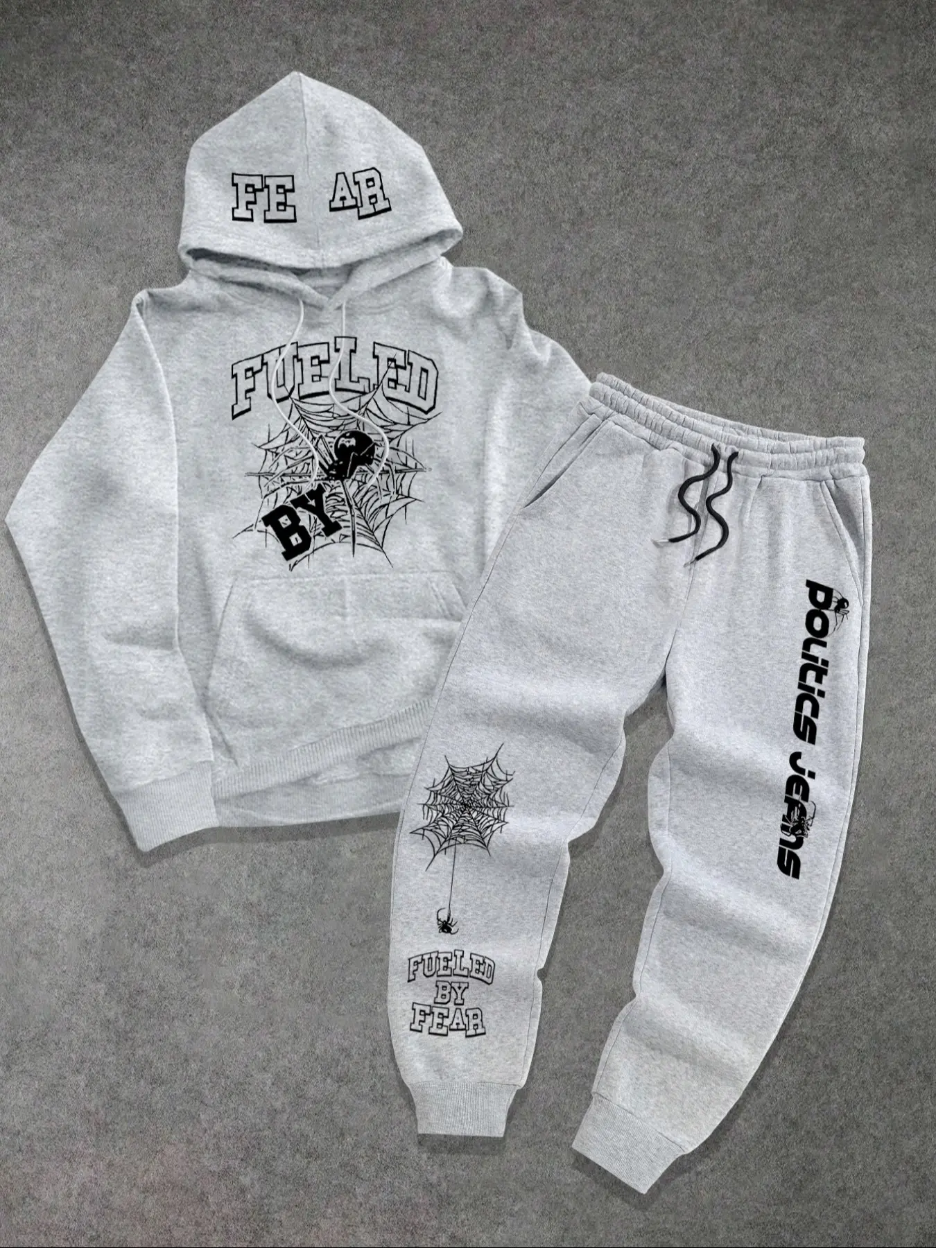 Men's Spider Print Hooded Sweatshirt & Drawstring Pants Set, Casual Fitted Long Sleeve Top, Fall Winter Fashion