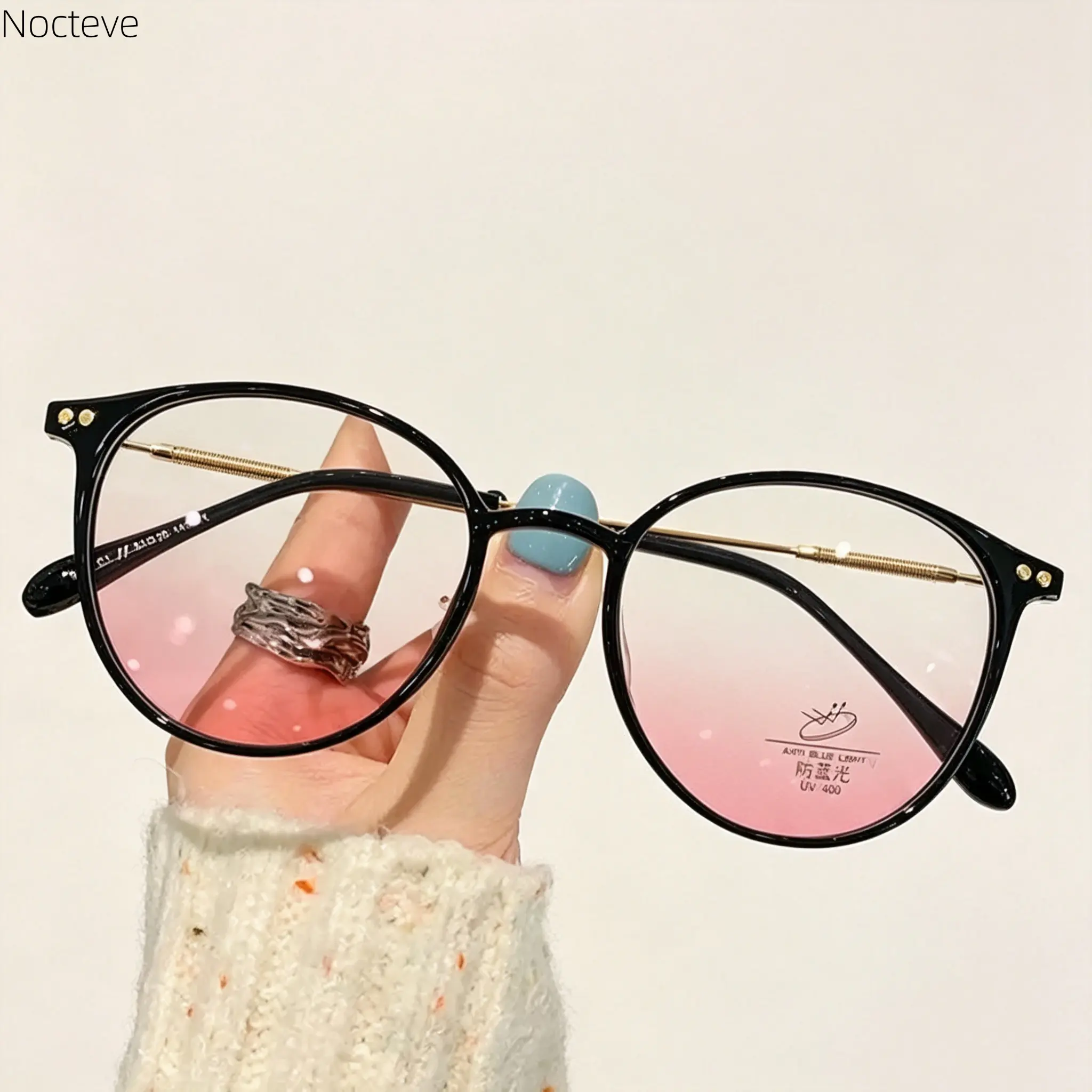 Unisex Round Metal Frame Anti Blue Light Eyeglasses, Ultra-Light Blush & Cold Brown Plain Lenses for Daily Screen Use