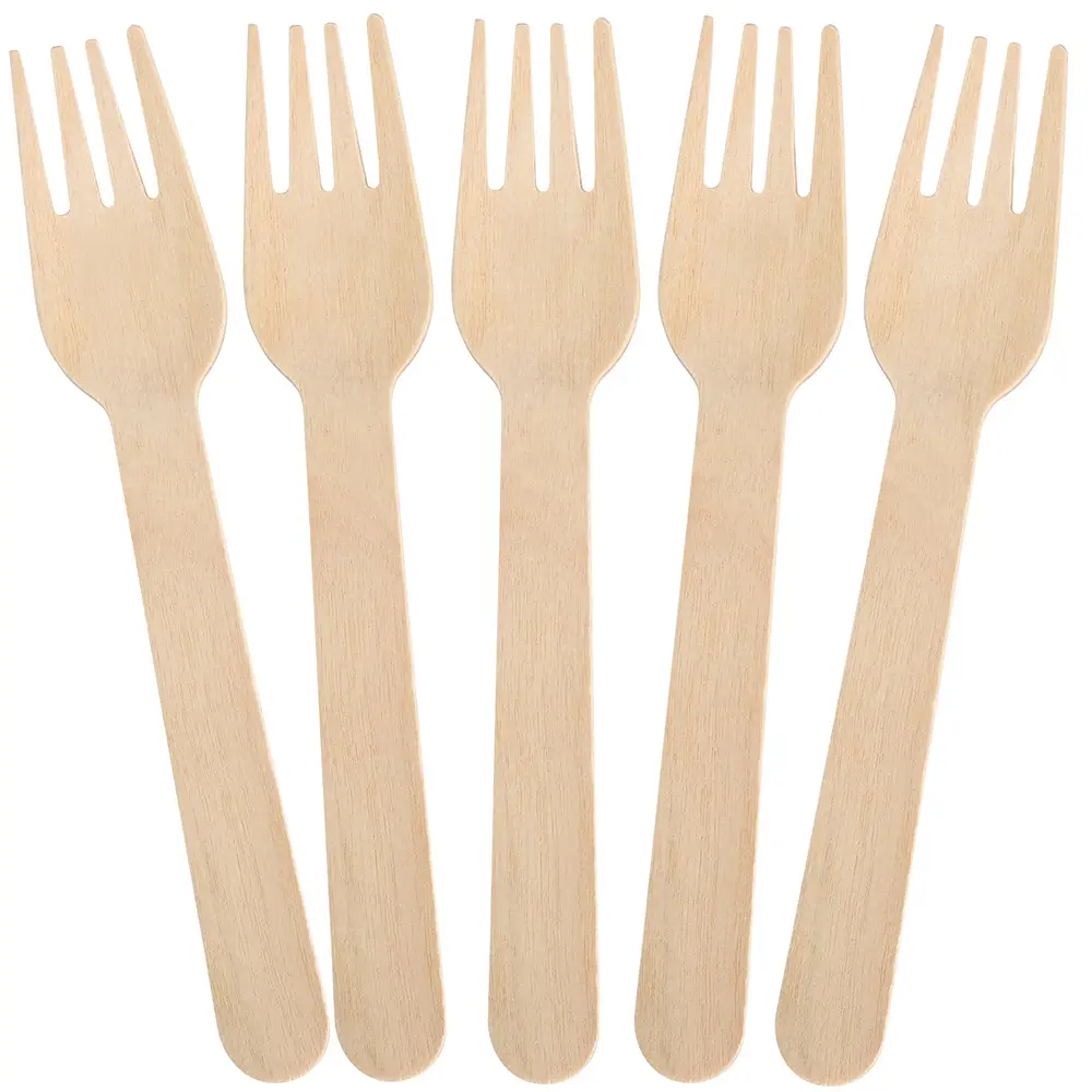 LotFancy Forks Disposable, 100 Pcs Wooden Forks, 6.2inch, Compostable Biodegradable, Great for Camping Picnics Dinner, Party Supplies
