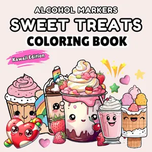 Alcohol Markers Coloring Book: Sweet treats Kawaii Edition , Easy, Simple and Big Designs with Cupcakes, Cakes, Ice Creams, Donuts
