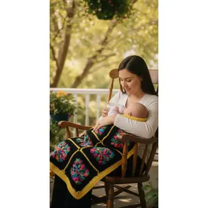 Handmade Granny Square of Fiesta Black and Yellow Lap Patchwork Blanket