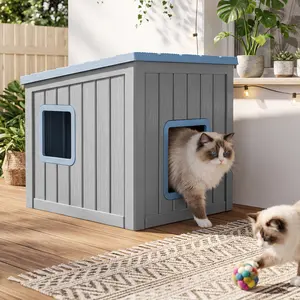 Clawsable Outdoor Cat House Waterproof – Resin Insulated Shelter with Slanted Top, Easy Clean & Assemble for Feral, Indoor & Outdoor Cats