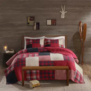 212 MAIN Woolrich WR14-1731 Sunset Decorative Bedding Set - Red, King-Cal King Patchwork Quilt Mini Set, Patchwork Quilt Sets, King Size Bed