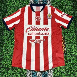 2425 Chivas De Guadalajara Home Jersey Vintage Mexico Red and White Stripe Short Sleeve Top Football Jersey